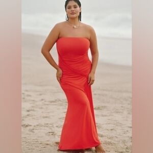 Anthropologie The Gabbie Strapless Ruched Red Tube Dress by Celandine
